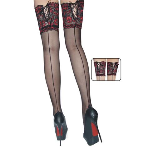 Punk Maid Sexy Cuban Heel Back Seam Stockings Wide Lace Up Hold Up