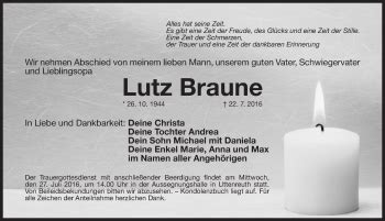 Traueranzeigen Von Lutz Braune Trauer Nn De