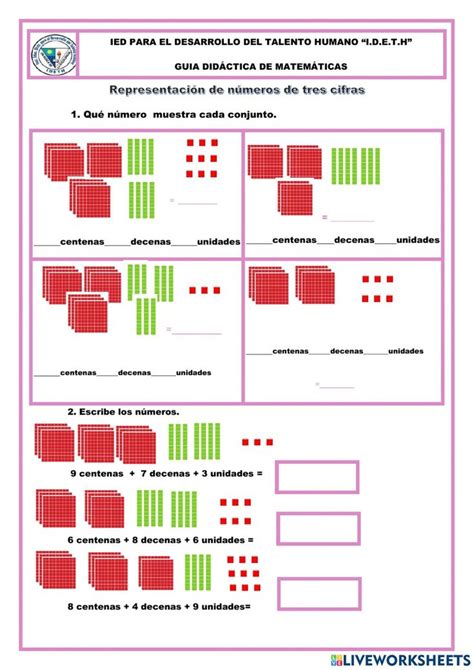 Representaci N De N Meros De Tres Cifras Worksheet