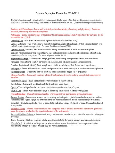 Science Olympiad Events for 2010-2011 | Experiment | Ecology