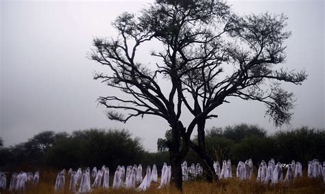 Spooky Shots Of Naked Volunteers Wearing Nothing But White Sheets At The Festival Of Skeletons