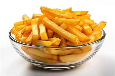 Uma Tigela Cheia De Batatas Fritas Isoladas Em Branco Vetor Premium