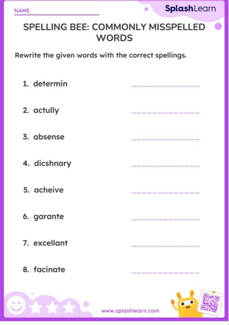 Spelling Bee Commonly Misspelled Words Ela Worksheets Splashlearn