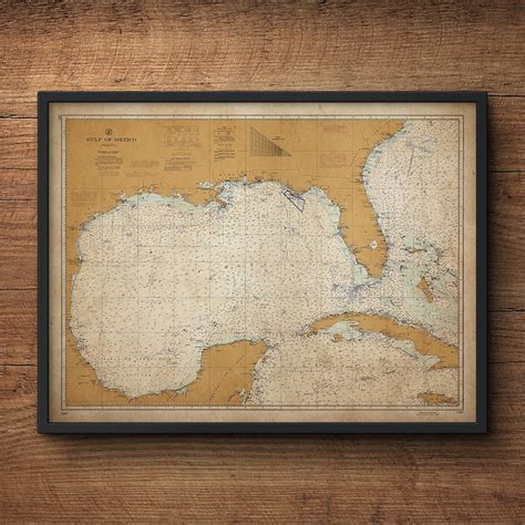 Gulf Of Mexico Map Vintage Gulf Of Mexico Map Nautical Etsy