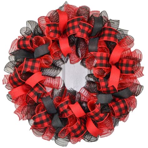 Farmhouse Buffalo Plaid Wreath Front Door Outdoor Mesh Christmas