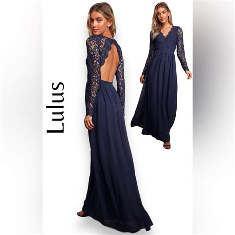 Lulus Dresses Small Lulus Awaken My Love Navy Blue Long Sleeve Lace Maxi Dress Poshmark