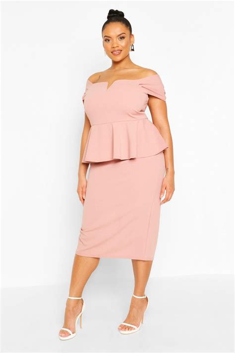 Plus Off The Shoulder Peplum Midi Dress Boohoo Peplum Midi Dress