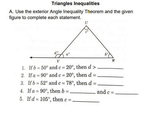 Solved Triangles Inequalities A Use The Exterior Angle Chegg