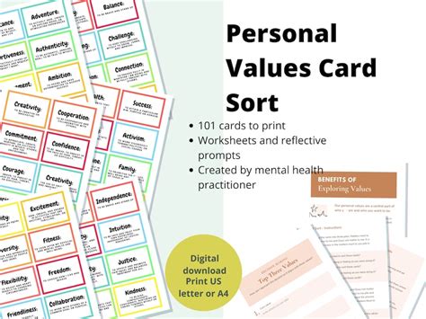 Personal Values Card Exercise 101 Values Card To Print Core Values Identification Handouts And