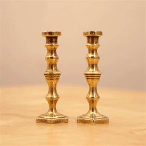 2 Vintage Miniature Candlestick Holders Small Solid Brass Candle