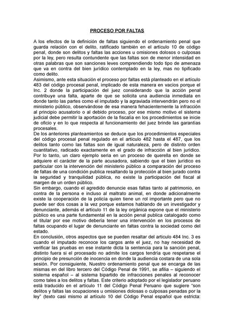 Proceso POR Faltas - PROCESO POR FALTAS A los efectos de la definición