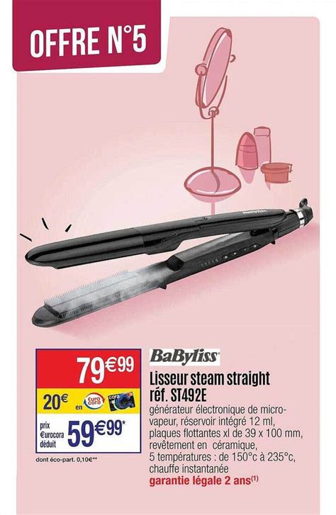 Promo Lisseur Steam Straight Babyliss Chez Cora