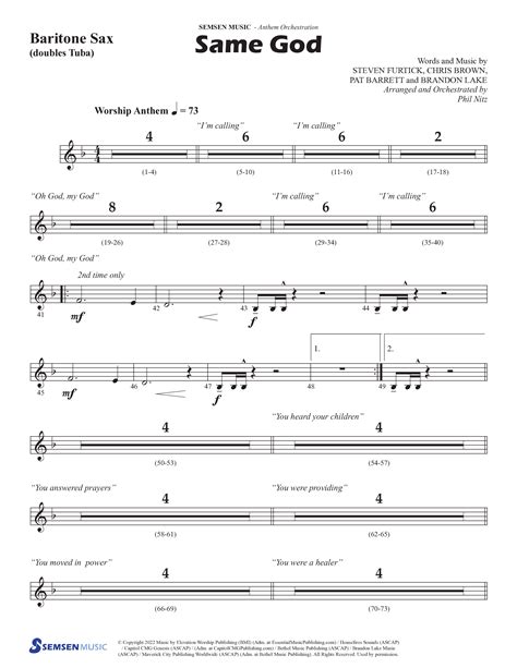 Same God Choral Anthem SATB Bari Sax Sheet Music PDF Semsen Music