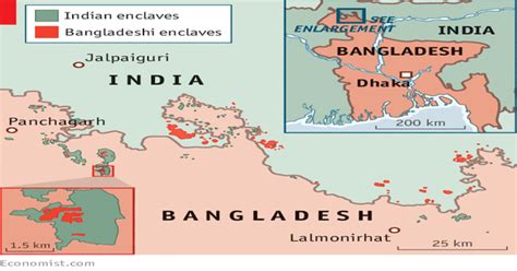 A Map Of Indias And Bangladeshs Pre 2015 Enclaves 580 × 598