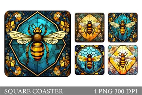 Stained Glass Bee Square Coaster Design Graphic By Shishkovaiv · Creative Fabrica