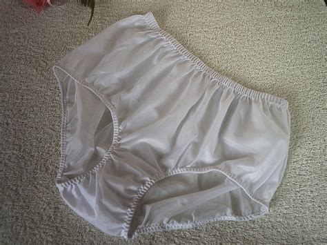 Pretty Silky White Nylon Sissy Vintage Style Full Brief Pinup Panties