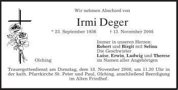 Traueranzeigen Von Irmi Deger Trauer Merkur De