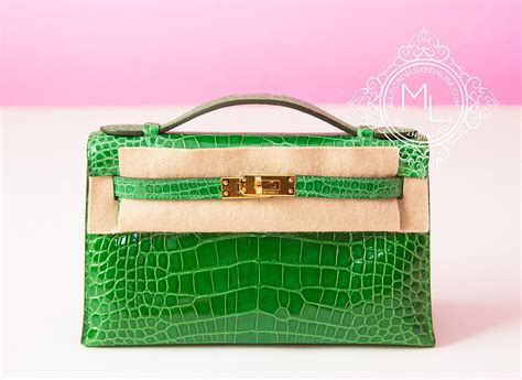 Hermes Cactus Crocodile Mini Kelly Pochette Clutch Bag Vert Emerald