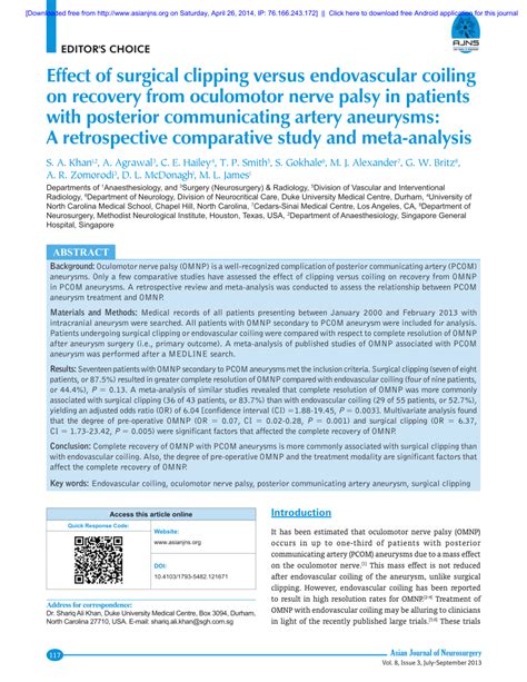 (PDF) Effect of surgical clipping versus endovascular coiling on recovery from oculomotor nerve ...