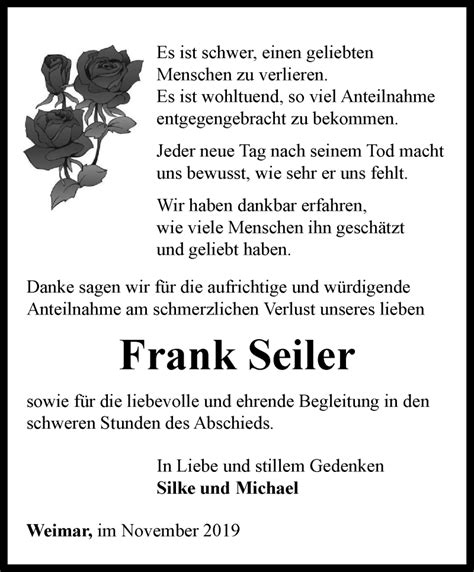 Traueranzeigen Von Frank Seiler Trauer In Thueringen De