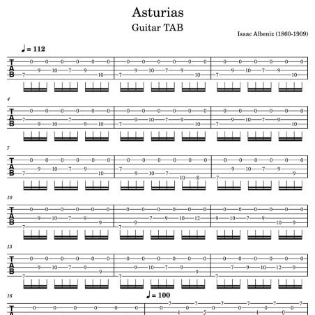 Asturias Guitar Tab Isaac Albeniz Sheets Tutorial Score