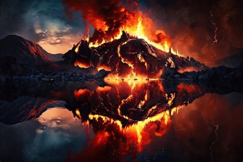 Premium Ai Image Lake Of Fire With Fiery Reflection In The Waters