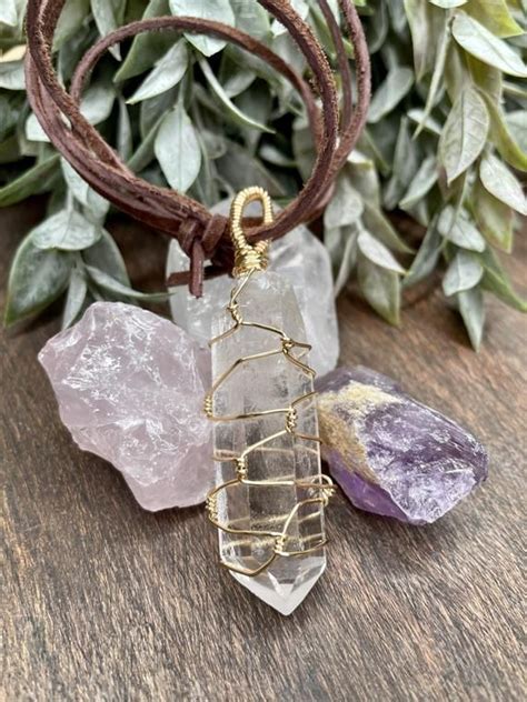 Clear Quartz Crystal Pendant Wire Wrapped Quartz Crystal Necklace Clear Quartz Crystal