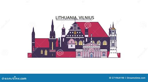 Lithuania Vilnius Tourism Landmarks Vector City Travel Illustration