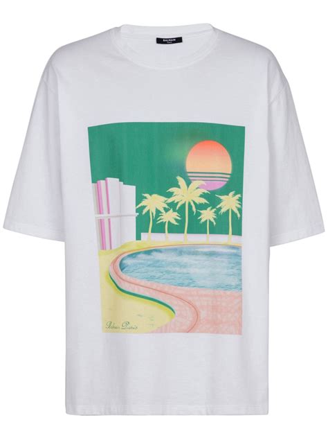 Balmain Graphic Print Cotton T Shirt White Farfetch Uk