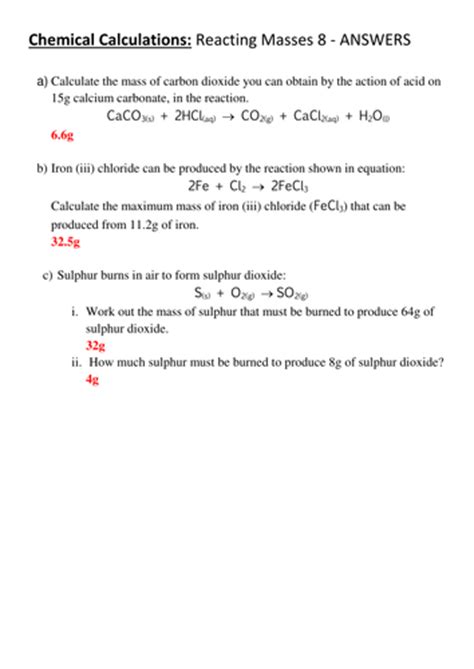 Chemical Calculations Reacting Masses 8 By Misskcat Teaching Resources Tes