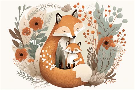 Scandinavian mom and baby fox By mamimo shop | TheHungryJPEG