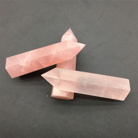 Mm Natural Pink Rose Quartz Crystal Stone Point Wand Column