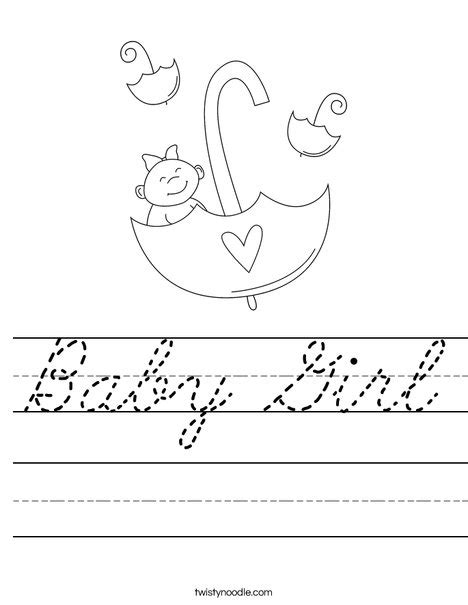 Baby Girl Worksheet - Cursive - Twisty Noodle