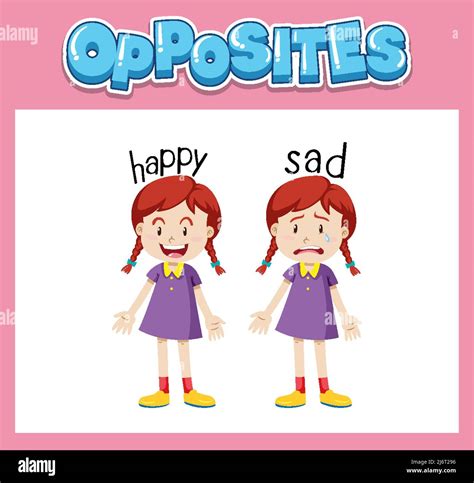 Opposite English Words With Happy And Sad Illustration Stock Vector