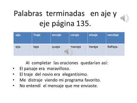 Palabras Terminadas En Aje Y Eje Youtube