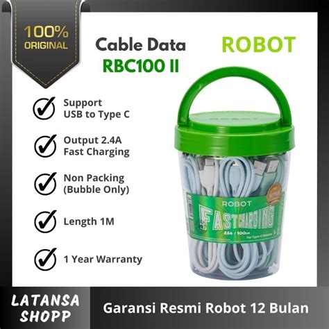 Jual ROBOT Kabel Data RBC100 II Type C 2 4A Fast Charging Garansi Resmi