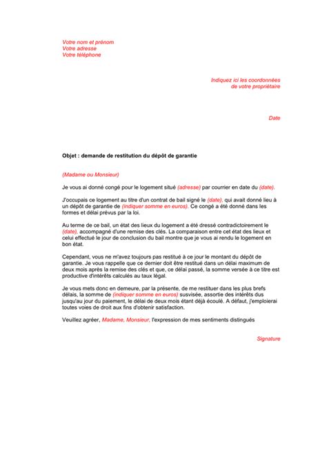 Demande de restitution du dépôt de garantie DOC PDF page 1 sur 1