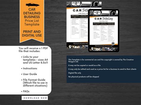 Car Detailing Price List Template Business Editable Pricing Canva