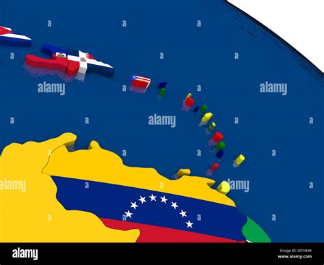 Map Of South Caribbean With Embedded Flags On D Political Map