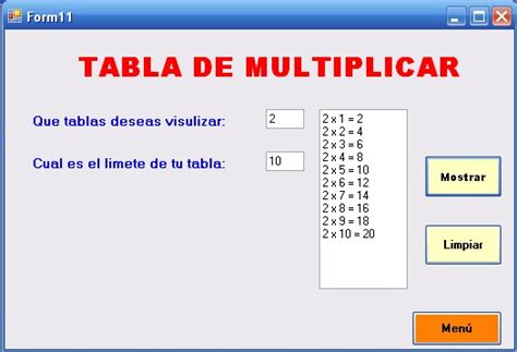 Men Did Ctico En Visual Basic C Digos Para Realizar La Tabla De