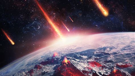 Digital Art Planet Space Stars Earth Fire Volcano World