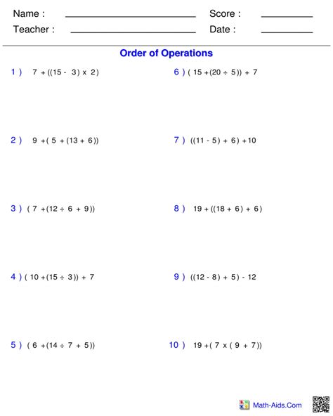 Order Of Operations Worksheets You Calendars Math Worksheets Printable