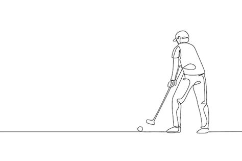 Premium Vector | One continuous line drawing of a young golf player ...