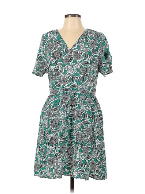 Ann Taylor Loft 100 Viscose Floral Motif Paisley Teal Casual Dress