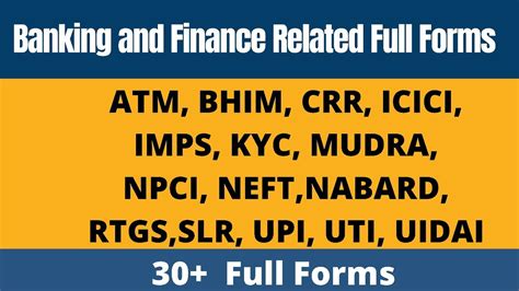 Banking And Finance Full Forms Important Full Forms For Ibps Po Clerk