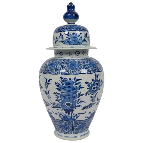 Large Antique Dutch Delft Lidded Ginger Jars Vases Set Of 2 At 1stdibs