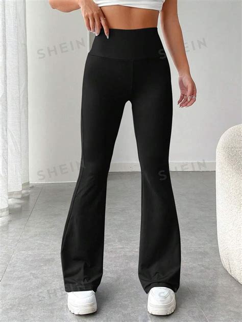 Shein Ezwear Coquette Solid Flare Leg Black Pants Shein Usa