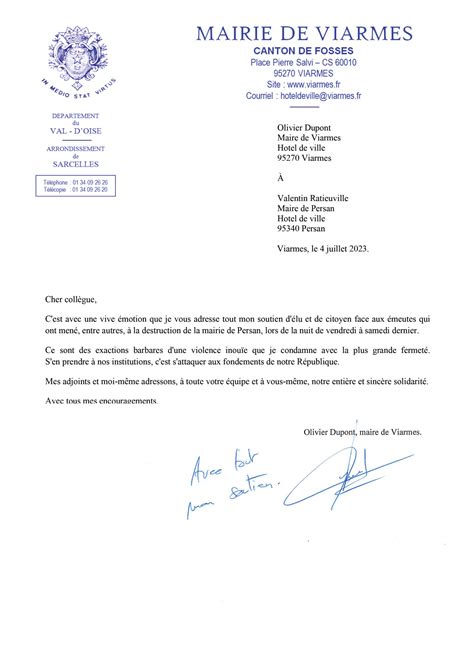 Une Lettre Au Maire De Persan Viarmes