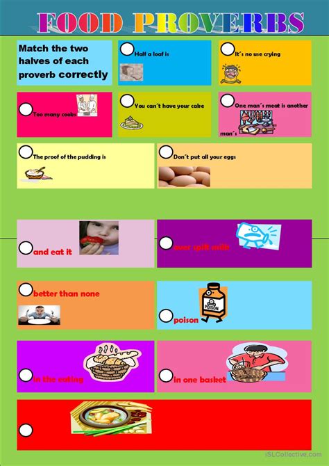 Food Proverbs Warmer Filler Cooler English Esl Worksheets Pdf And Doc