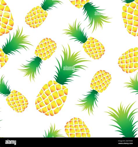 Pineapple Seamless Pattern On White Background Vector Illustration In